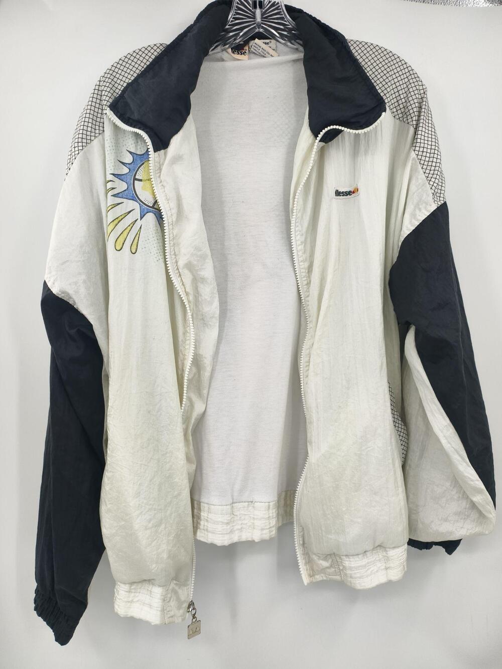 Vintage Ellesse Jacket Mens XL White Tennis Graphic Windbreaker Comic THWAP